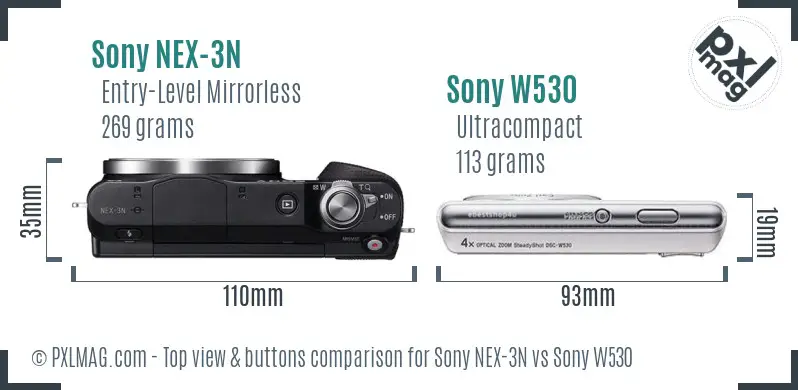Sony NEX-3N vs Sony W530 top view buttons comparison