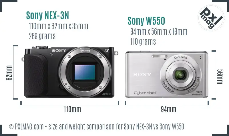 Sony NEX-3N vs Sony W550 size comparison