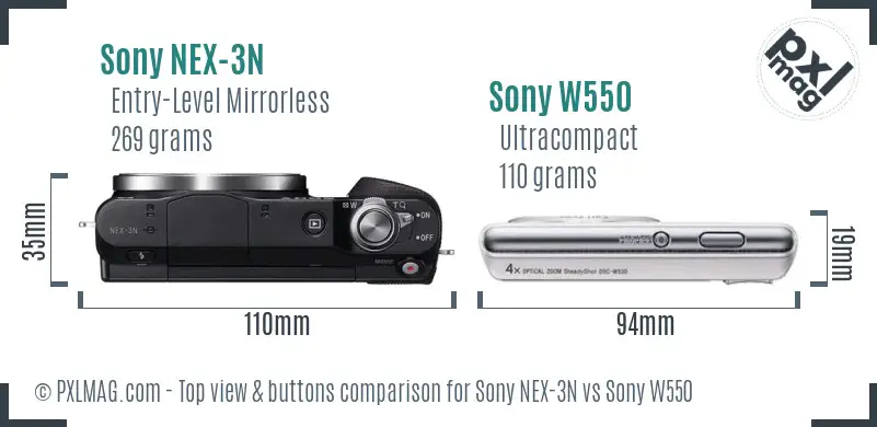 Sony NEX-3N vs Sony W550 top view buttons comparison