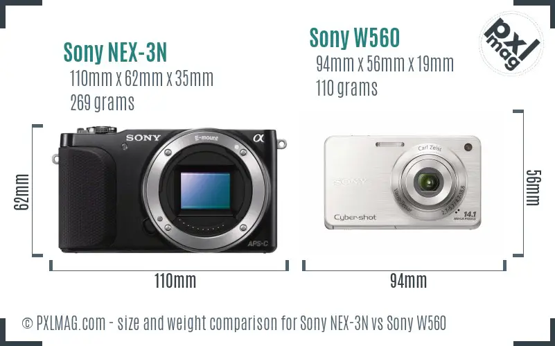 Sony NEX-3N vs Sony W560 size comparison