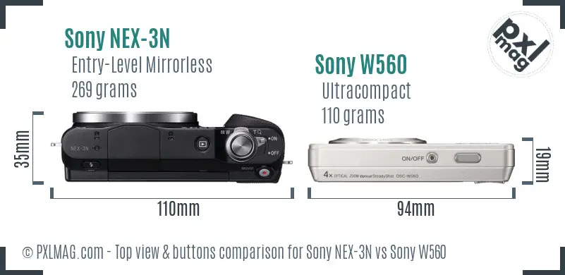 Sony NEX-3N vs Sony W560 top view buttons comparison