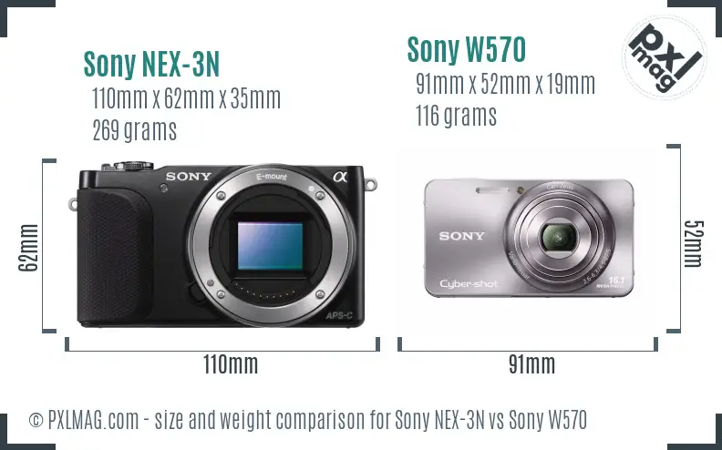 Sony NEX-3N vs Sony W570 size comparison