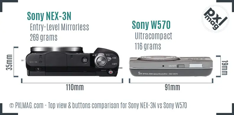 Sony NEX-3N vs Sony W570 top view buttons comparison