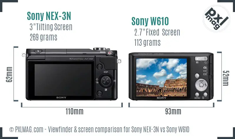 Sony NEX-3N vs Sony W610 Screen and Viewfinder comparison