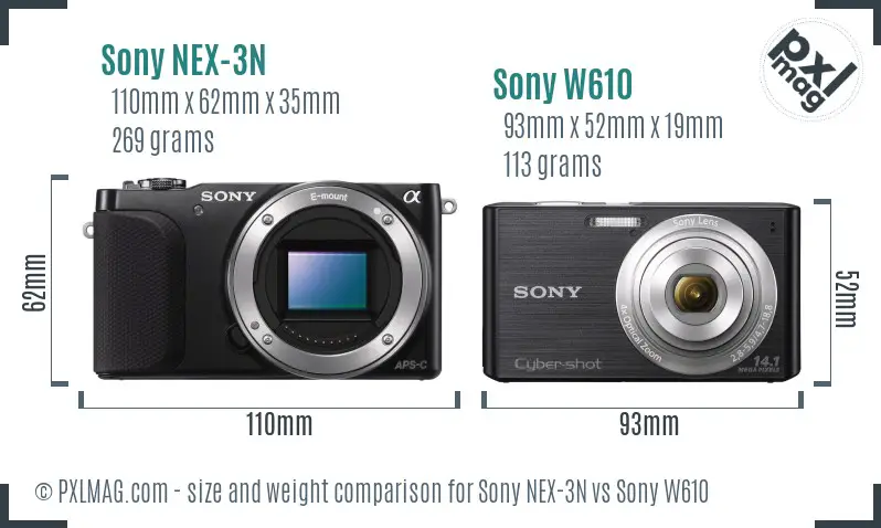 Sony NEX-3N vs Sony W610 size comparison
