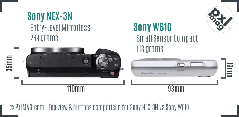 Sony NEX-3N vs Sony W610 top view buttons comparison