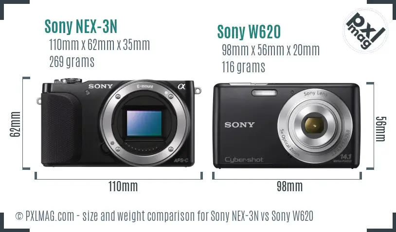 Sony NEX-3N vs Sony W620 size comparison