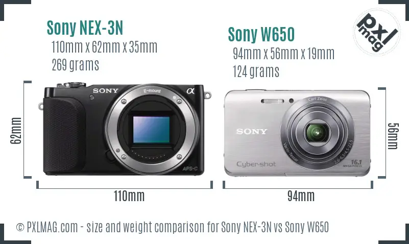Sony NEX-3N vs Sony W650 size comparison