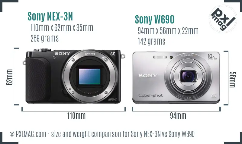 Sony NEX-3N vs Sony W690 size comparison