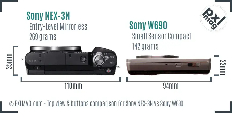 Sony NEX-3N vs Sony W690 top view buttons comparison