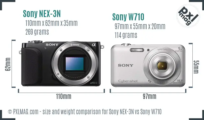 Sony NEX-3N vs Sony W710 size comparison