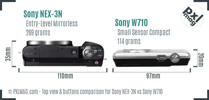 Sony NEX-3N vs Sony W710 top view buttons comparison