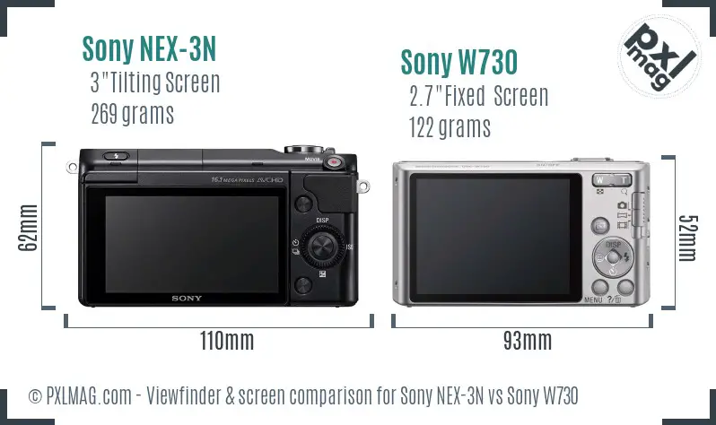 Sony NEX-3N vs Sony W730 Screen and Viewfinder comparison