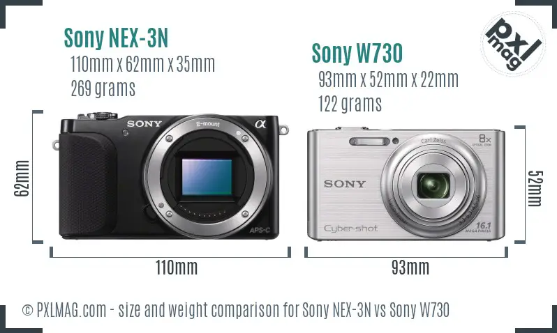 Sony NEX-3N vs Sony W730 size comparison