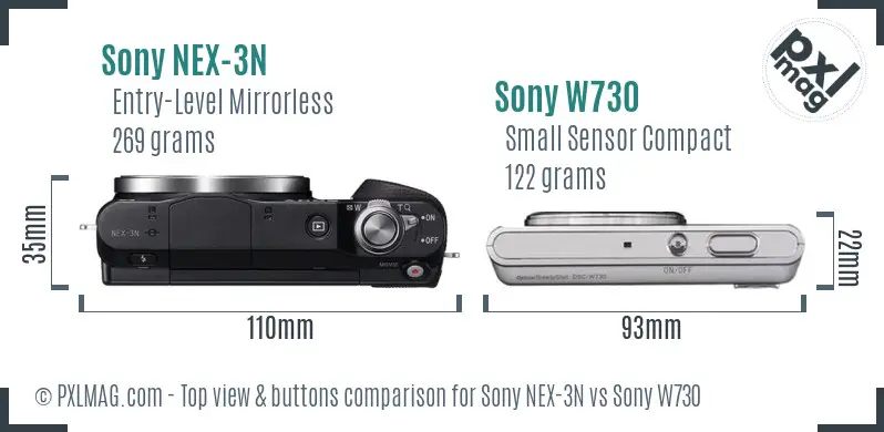 Sony NEX-3N vs Sony W730 top view buttons comparison