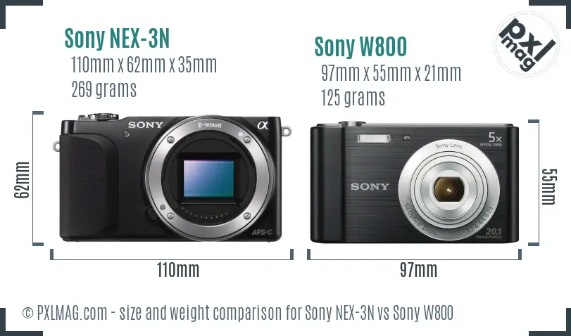 Sony NEX-3N vs Sony W800 size comparison