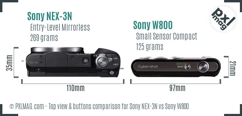 Sony NEX-3N vs Sony W800 top view buttons comparison