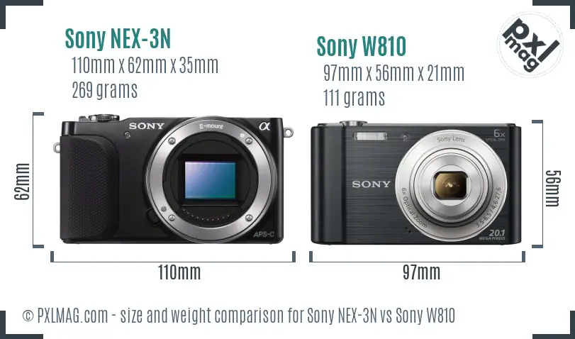 Sony NEX-3N vs Sony W810 size comparison
