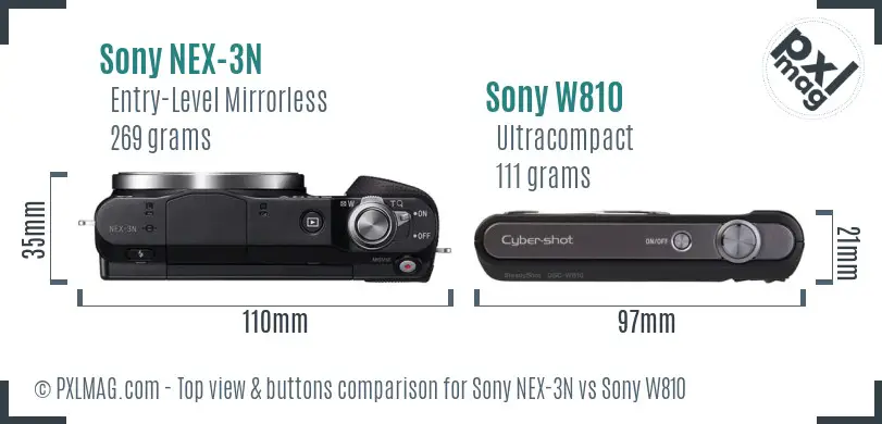 Sony NEX-3N vs Sony W810 top view buttons comparison