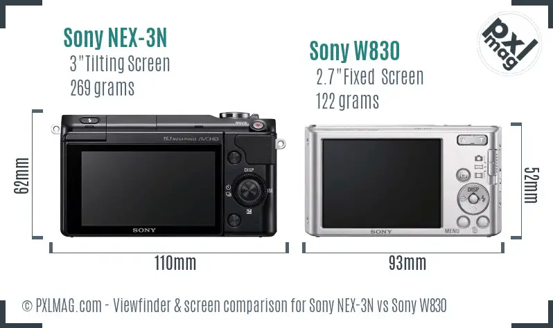 Sony NEX-3N vs Sony W830 Screen and Viewfinder comparison