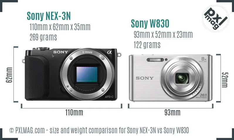 Sony NEX-3N vs Sony W830 size comparison