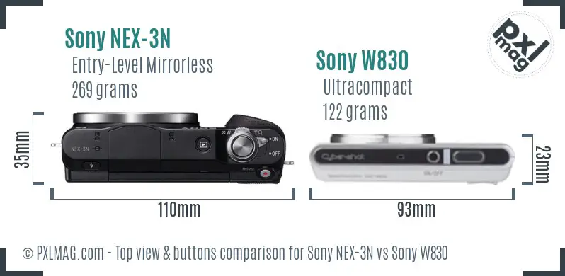 Sony NEX-3N vs Sony W830 top view buttons comparison