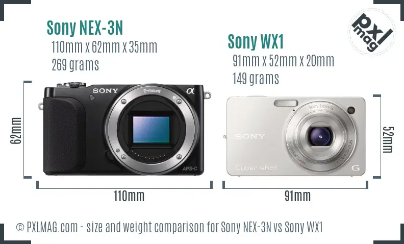 Sony NEX-3N vs Sony WX1 size comparison