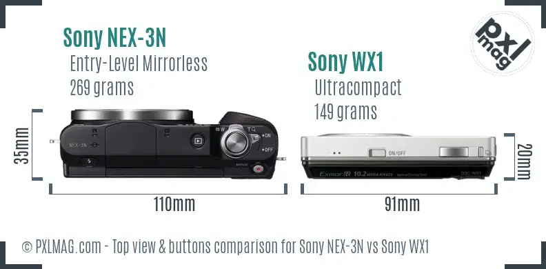 Sony NEX-3N vs Sony WX1 top view buttons comparison
