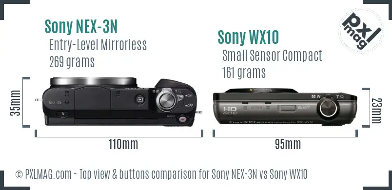 Sony NEX-3N vs Sony WX10 top view buttons comparison