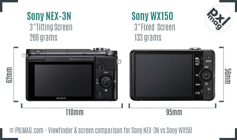 Sony NEX-3N vs Sony WX150 Screen and Viewfinder comparison