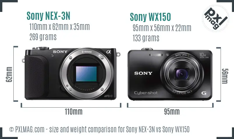 Sony NEX-3N vs Sony WX150 size comparison