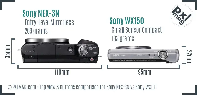 Sony NEX-3N vs Sony WX150 top view buttons comparison