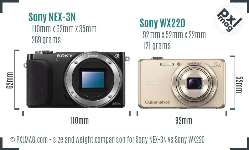 Sony NEX-3N vs Sony WX220 size comparison