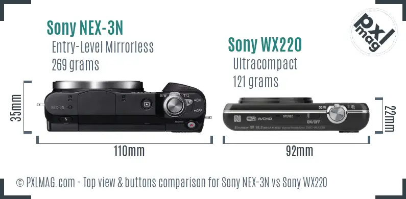 Sony NEX-3N vs Sony WX220 top view buttons comparison