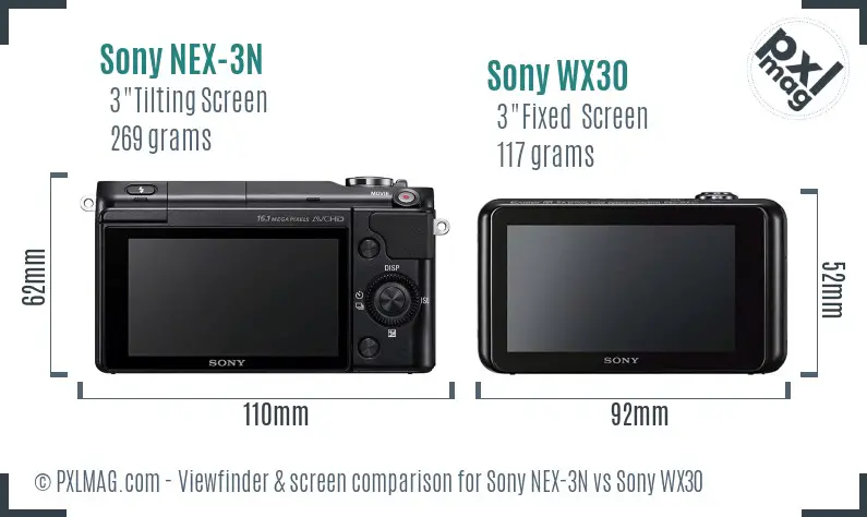 Sony NEX-3N vs Sony WX30 Screen and Viewfinder comparison