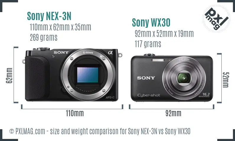 Sony NEX-3N vs Sony WX30 size comparison