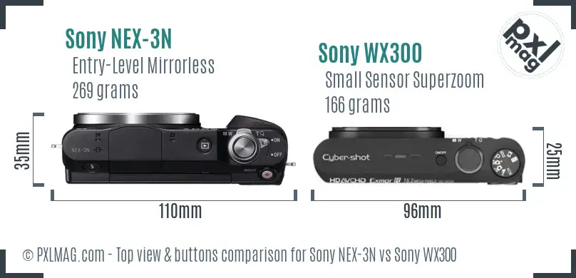Sony NEX-3N vs Sony WX300 top view buttons comparison