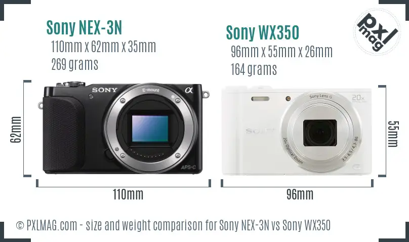 Sony NEX-3N vs Sony WX350 size comparison