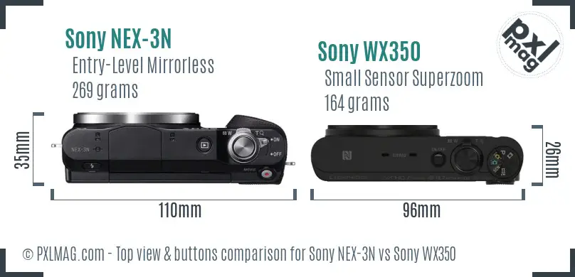 Sony NEX-3N vs Sony WX350 top view buttons comparison