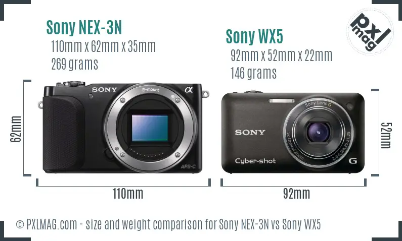 Sony NEX-3N vs Sony WX5 size comparison