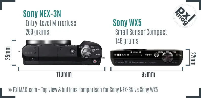 Sony NEX-3N vs Sony WX5 top view buttons comparison