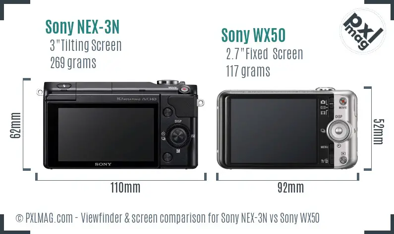 Sony NEX-3N vs Sony WX50 Screen and Viewfinder comparison