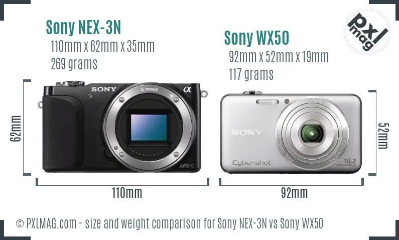 Sony NEX-3N vs Sony WX50 size comparison