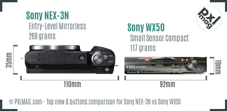 Sony NEX-3N vs Sony WX50 top view buttons comparison