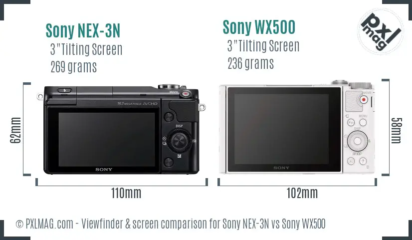 Sony NEX-3N vs Sony WX500 Screen and Viewfinder comparison