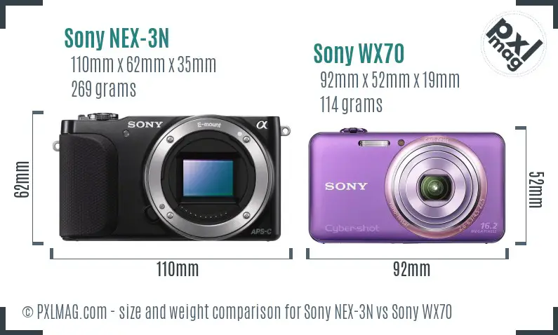 Sony NEX-3N vs Sony WX70 size comparison