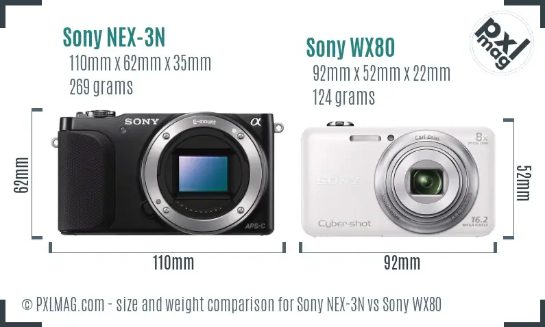 Sony NEX-3N vs Sony WX80 size comparison