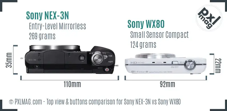 Sony NEX-3N vs Sony WX80 top view buttons comparison