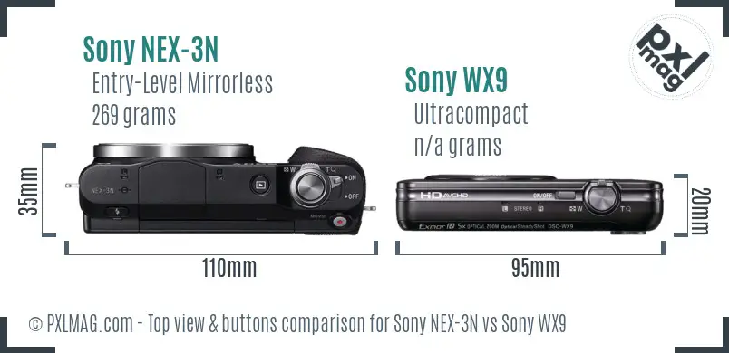 Sony NEX-3N vs Sony WX9 top view buttons comparison