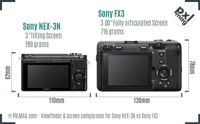 Sony NEX-3N vs Sony FX3 Screen and Viewfinder comparison